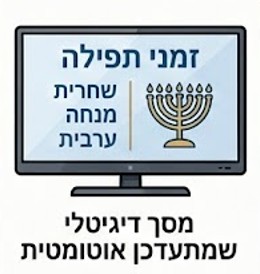 מסך דיגיטלי של ביתא המציג זמני תפילה והודעות בעברית מלאה