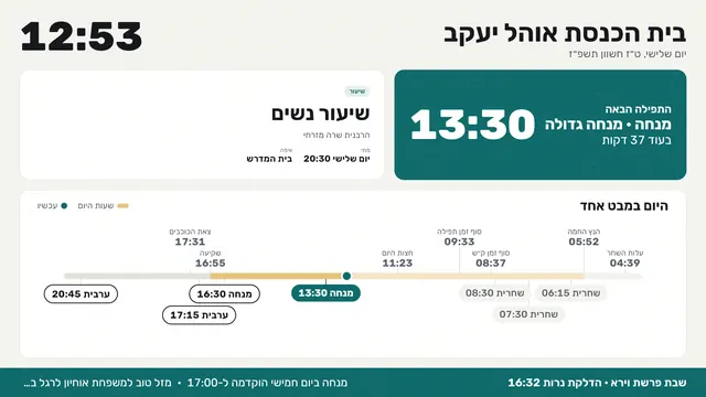 The Timeline design: the next prayer and the day's zmanim on a timeline